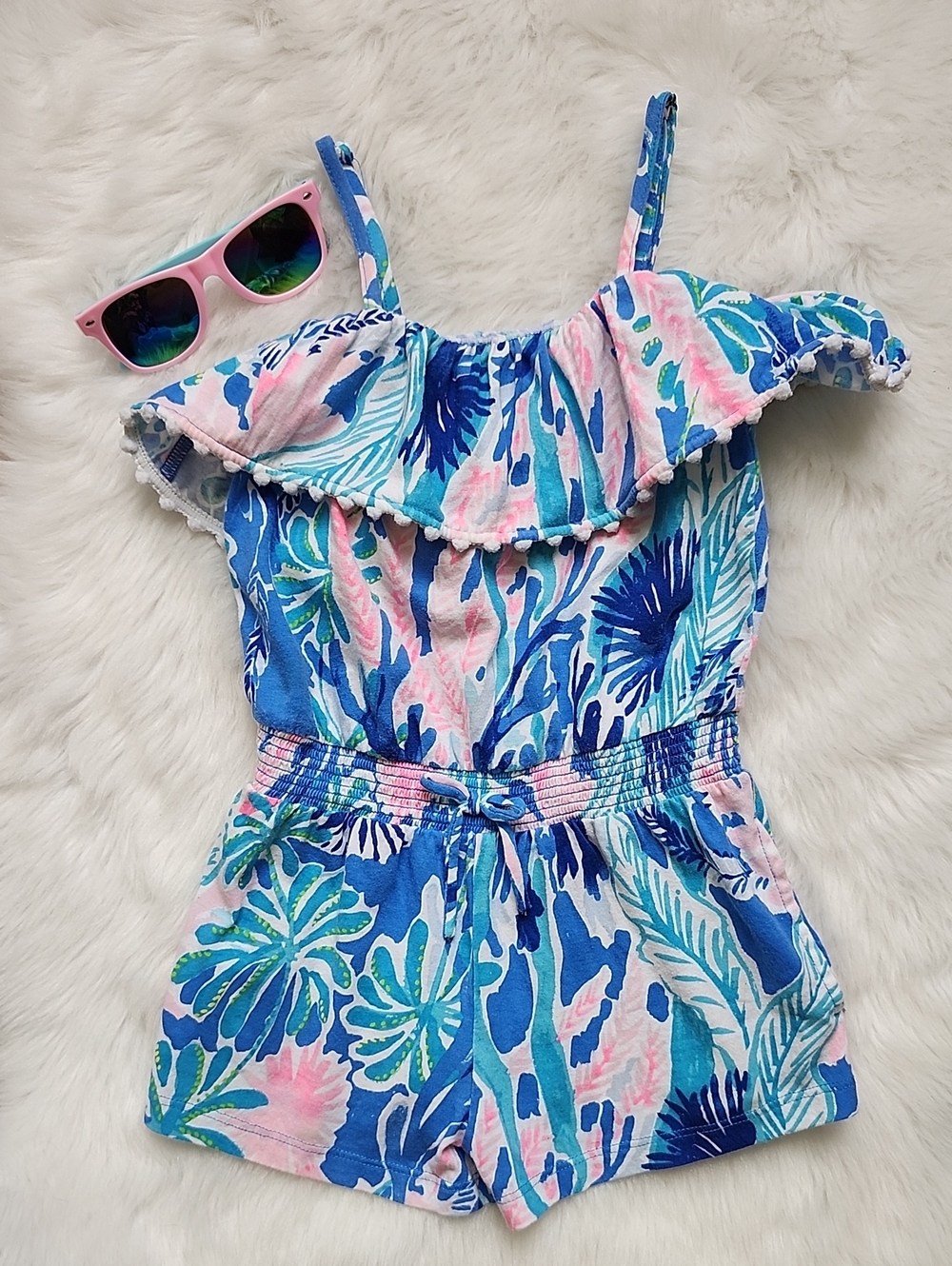 Lily Pulitzer Girls  Floral Ruffle Romper , Xs 2-3T